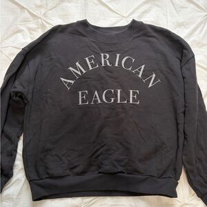 American Eagle Outfitters Black Crewneck Sweatshirt with Light Gray Arch Logo